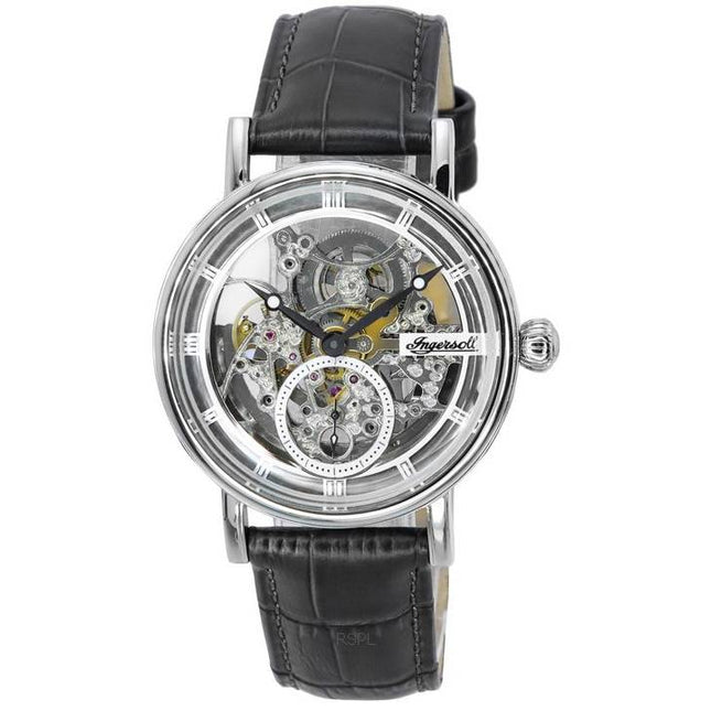 Ingersoll The Herald Leather Strap Silver Skeleton Dial Automatic I00402B Men's Watch