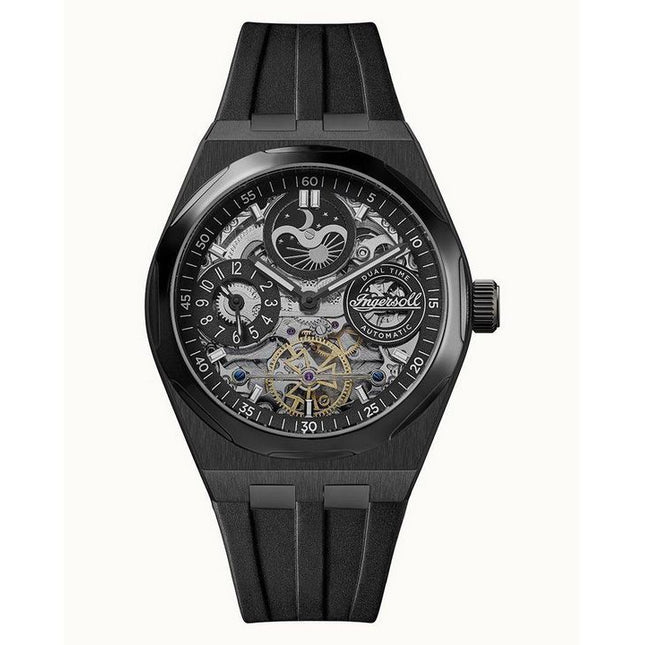 Ingersoll The Broadway Moonphase Dual Time Black Skeleton Dial Automatic I12908 Men's Watch