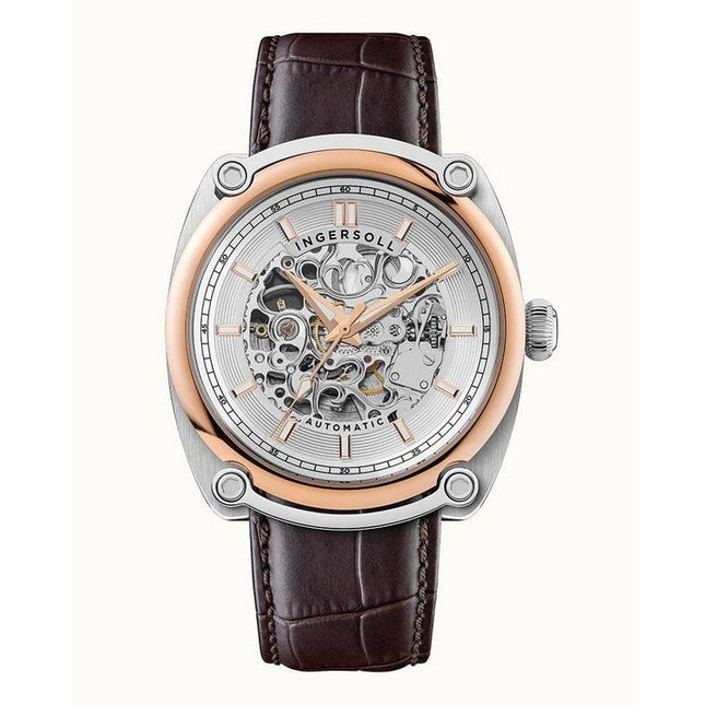 Ingersoll The Michigan Brown Leather Strap White Skeleton Dial Automatic I13302 Men's Watch