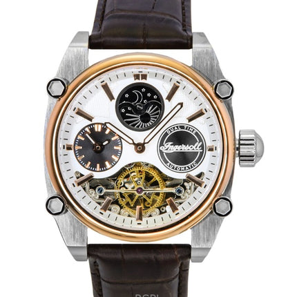 Ingersoll The Varsity Leather Strap Silver Skeleton Dial Automatic I15401 Men's Watch