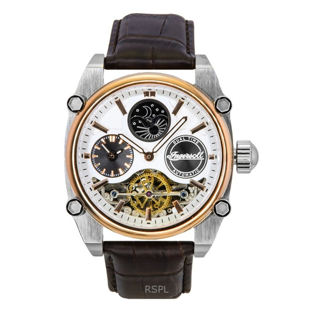 Ingersoll The Varsity Leather Strap Silver Skeleton Dial Automatic I15401 Men's Watch