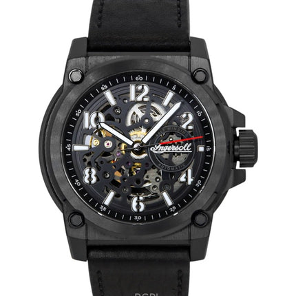 Ingersoll The Anvil Leather Strap Black Skeleton Dial Automatic I16602 Men's Watch