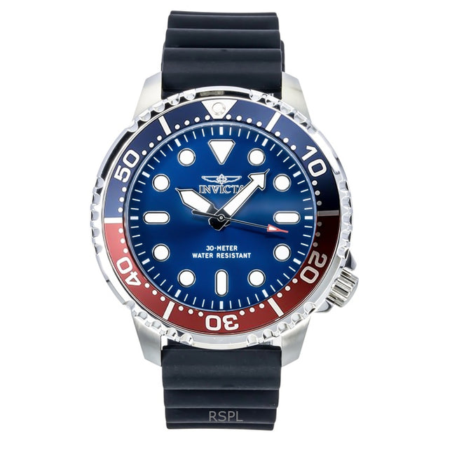 Invicta Pro Diver Silicone Strap Blue Dial Pepsi Bezel Quartz 47222 Men's Watch
