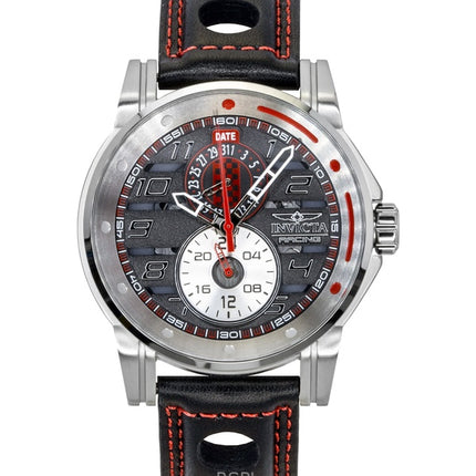 Invicta Racing Leather Strap Skeleton Black Dial Quartz 47533 Men's Watch