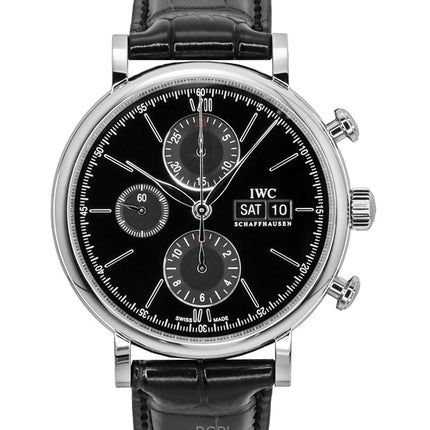 IWC Portofino Chronograph Leather Strap Black Dial Automatic IW391029 Men's Watch