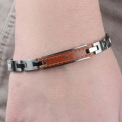Maserati Jewels Leather And Stainless Steel JM218AMD01 Bracelet For Men