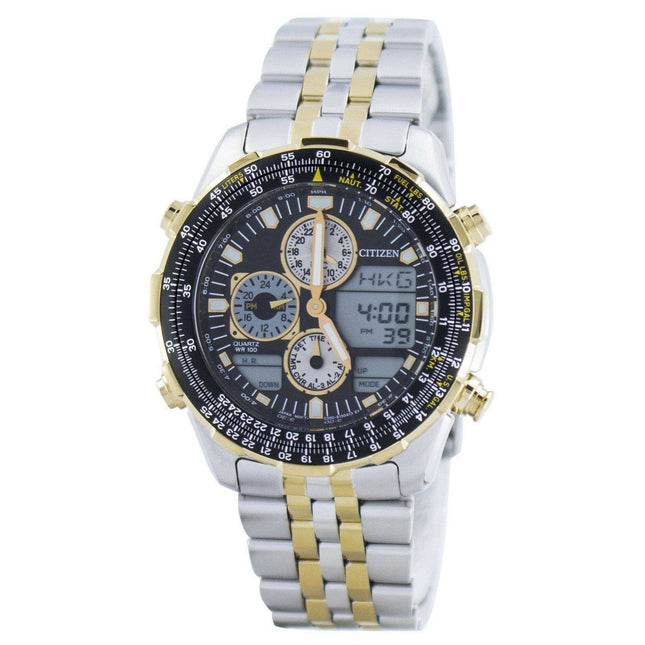 Citizen Navihawk Pilot Style Quartz Chronograph Analog Digital World Time JN0124-84E Mens Watch