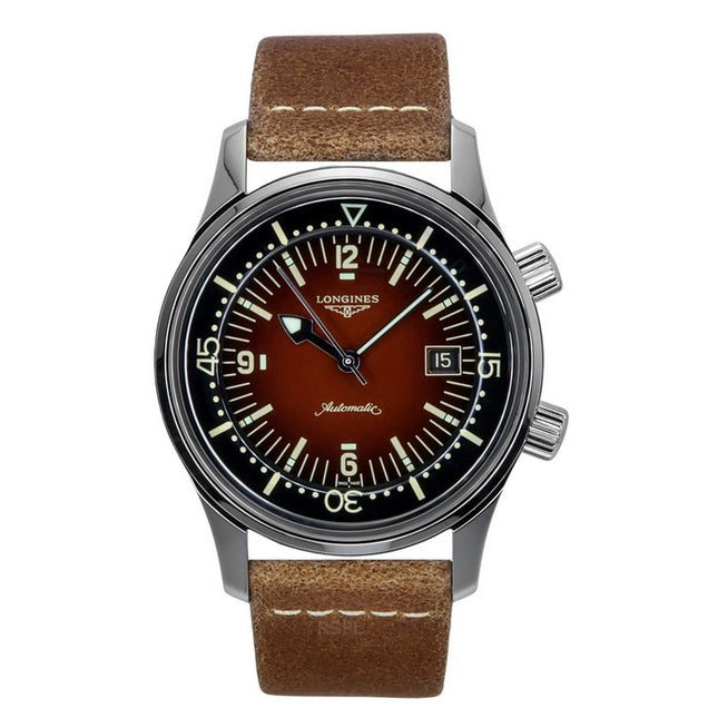 Longines Legend Diver Leather Strap Brown Dial Automatic L3.774.4.60.2 300M Men's Watch