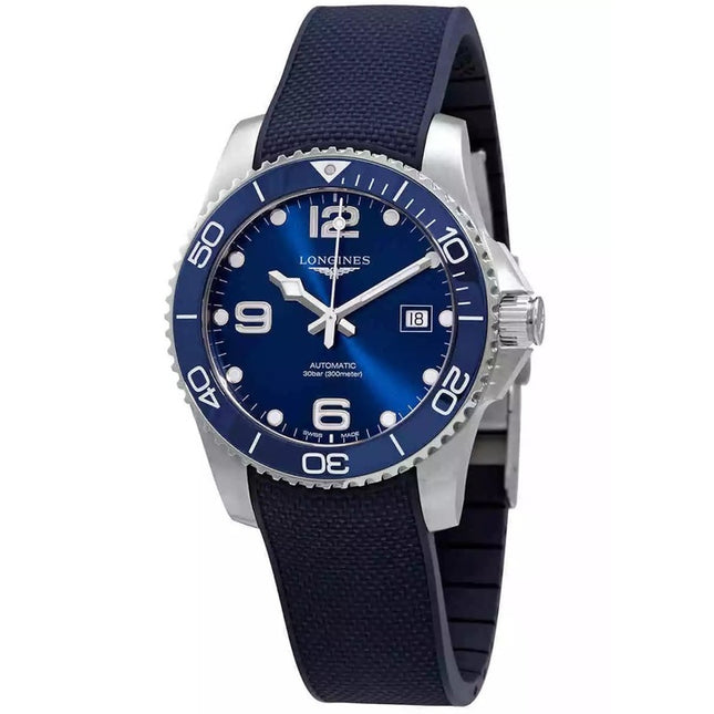 Longines Hydroconquest Rubber Strap Sunray Blue Dial Automatic Diver's L3.781.4.96.9 300M Men's Watch