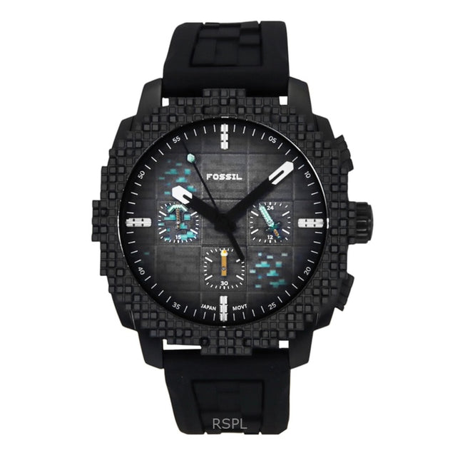 Fossil Minecraft Deepslate Chronograph Limited Edition Silicone Strap Black Dial Quartz LE1205 Men's Watch