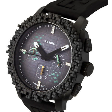 Fossil Minecraft Deepslate Chronograph Limited Edition Silicone Strap Black Dial Quartz LE1205 Men's Watch