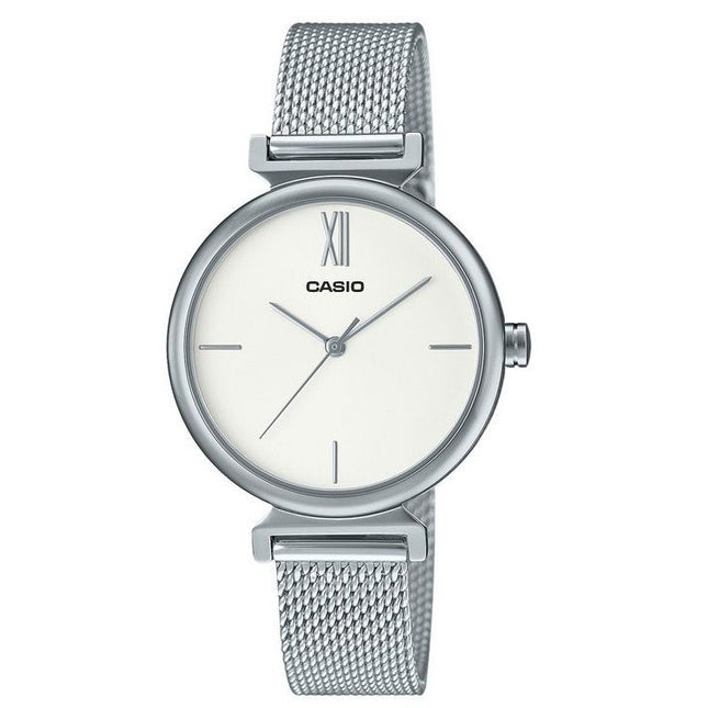 Casio Analog Stainless Steel Silver Dial Quartz LTP-2024VM-7C Womens Watch With Bangle Set