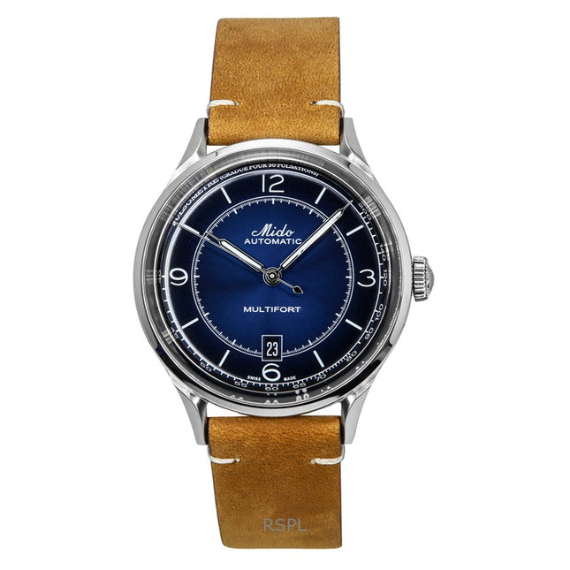 Mido Multifort Patrimony Leather Strap Blue Dial Automatic M040.407.16.040.00 Men's Watch