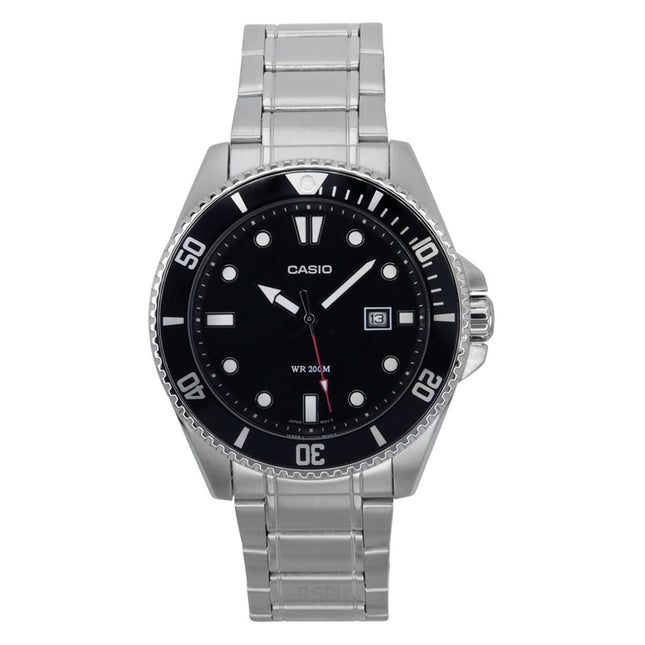 Casio Standard Analog Stainless Steel Black Dial Quartz MDV-107D-1A1 200M Mens Watch