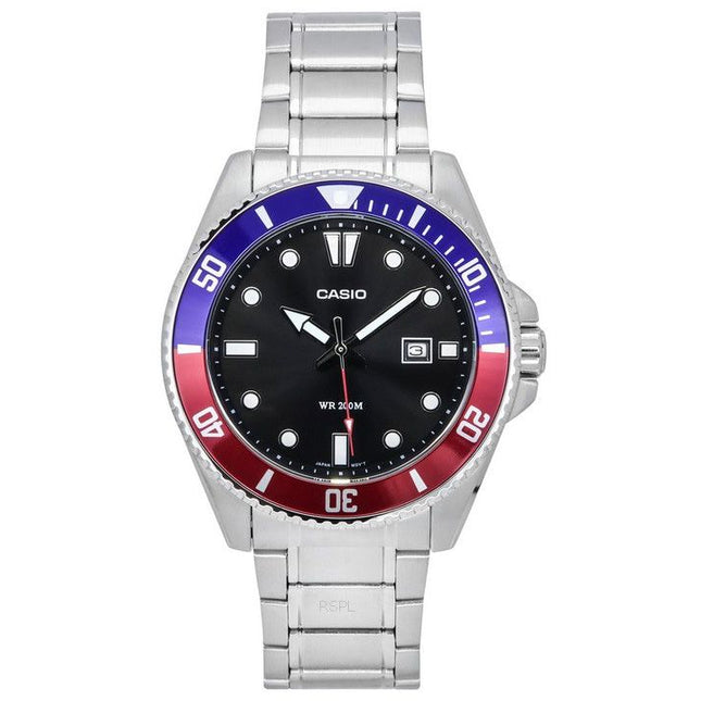 Casio Standard Analog Stainless Steel Black Dial Quartz MDV-107D-1A3 200M Mens Watch