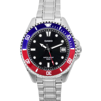 Casio Standard Analog Pepsi Bezel Stainless Steel Black Dial Quartz MDV-10D-1A3 Mens Watch