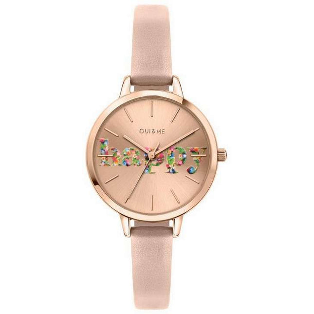 Oui & Me Petite Fleurette Rose Gold Sunray Dial Leather Strap Quartz ME010009 Women's Watch