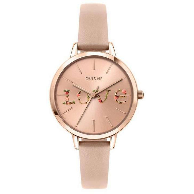 Oui & Me Fleurette Rose Gold Sunray Dial Leather Strap Quartz ME010018 Women's Watch