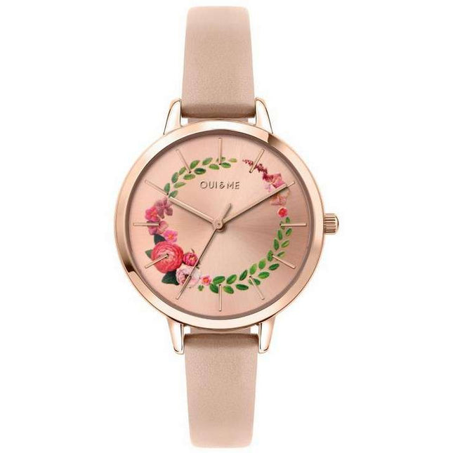 Oui & Me Fleurette Rose Gold Sunray Dial Leather Strap Quartz ME010038 Women's Watch