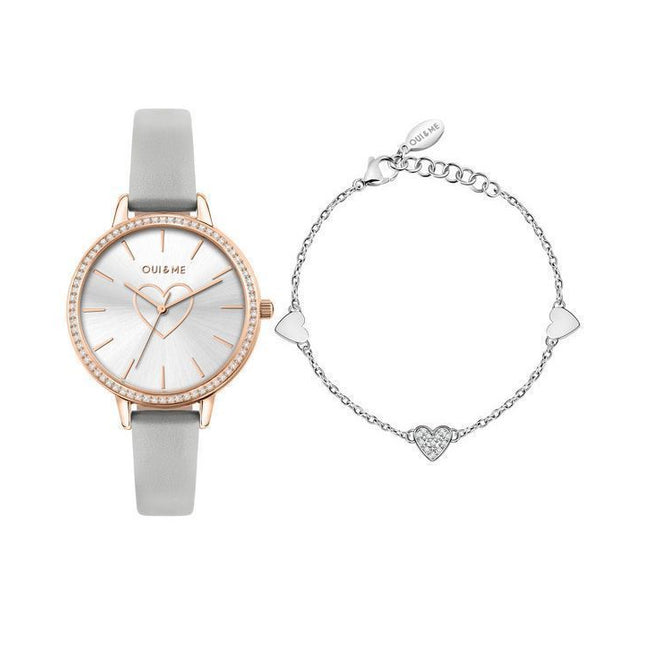 Oui & Me Amourette Crystal Accents Leather Strap Silver Dial Quartz ME010289 Women's Watch With Extra Bracelet