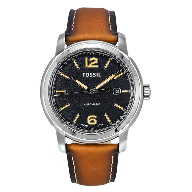 Fossil Heritage Luggage Leather Strap Black Dial Automatic ME3233 Mens Watch