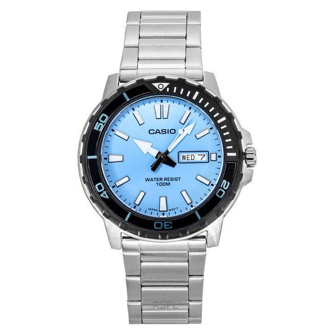 Casio Standard Analog Stainless Steel Aqua Blue Dial Quartz MTD-125D-2A3V 100M Men's Watch