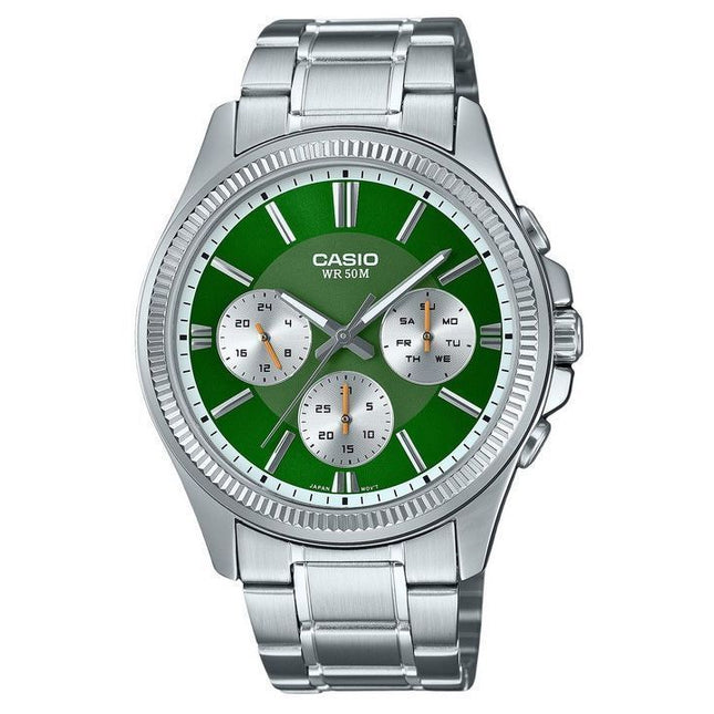 Casio Enticer Analog Stainless Steel Green Dial Quartz MTP-1375D-3 Mens Watch