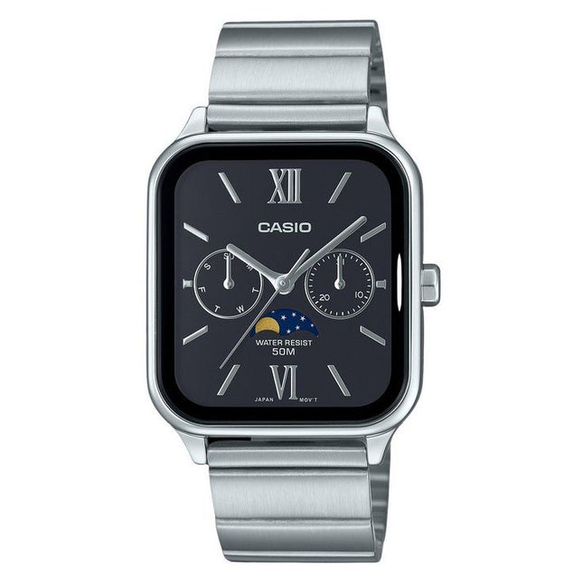 Casio Standard Analog Moon Phase Stainless Steel Black Dial Quartz MTP-M305D-1A2V Men's Watch