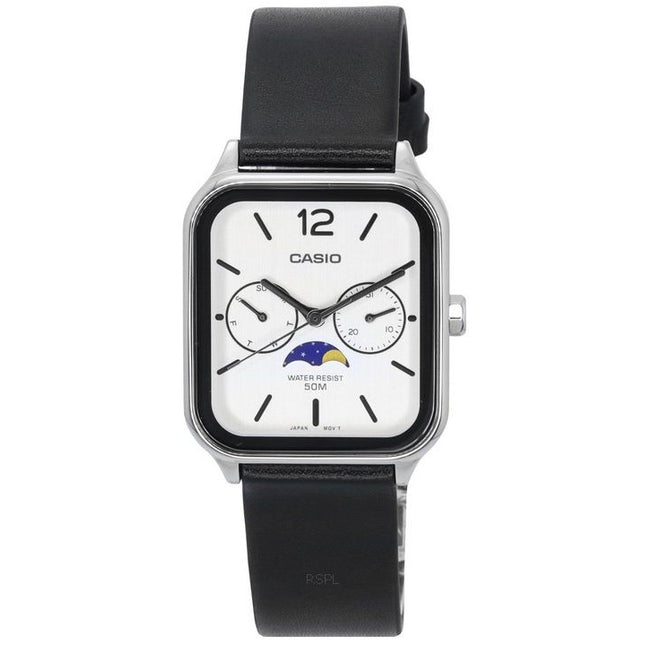 Casio Standard Analog Moon Phase Leather Strap White Dial Quartz MTP-M305L-7A Men's Watch