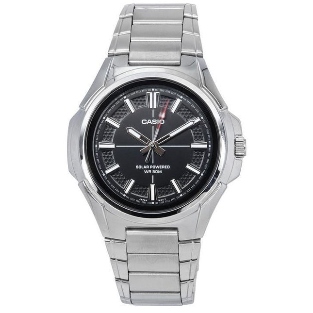 Casio Standard Analog Stainless Steel Black Dial Solar Powered MTP-RS100D-1A Mens Watch