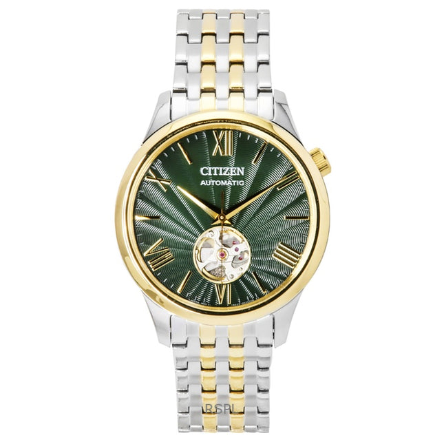 Citizen Two Tone Stainless Steel Open Heart Green Dial Automatic NH9134-83X Men's Watch