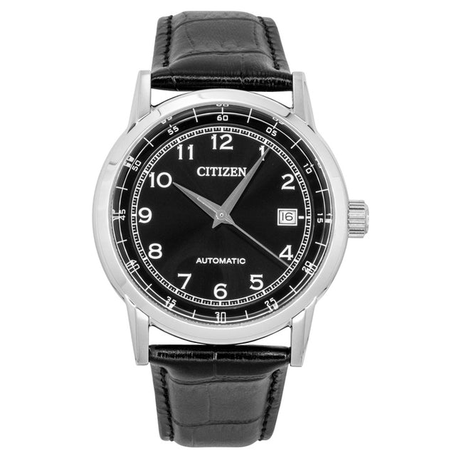 Citizen Calf Leather Strap Black Dial Automatic NJ0210-05E Men's Watch