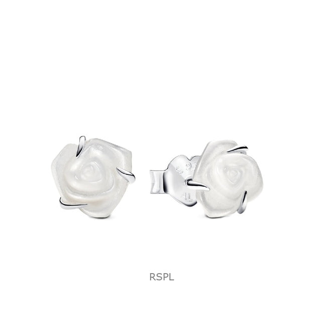 Pandora White Rose In Bloom Stud Earring With White Bioresin P-293209C01 For Women