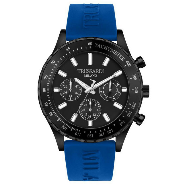 Trussardi T-Logo Tachymeter Black Dial Silicon Strap Quartz R2451148001 Men's Watch