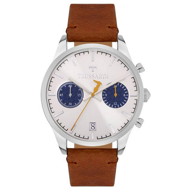 Trussardi T-Genus Chronograph Silver Dial Leather Strap Quartz R2471613004 Mens Watch
