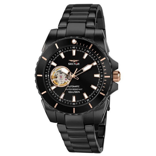 Sector 450 Automatico Stainless Steel Open Heart Black Dial Automatic R3223276002 100M Mens Watch