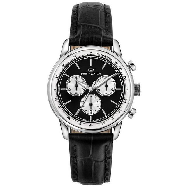 Philip Watch Anniversary Chronograph Leather Strap Black Dial Quartz R8271650002 100M Mens Watch