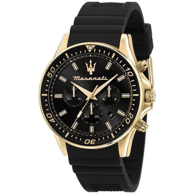 Maserati Sfida Chronograph Silicone Strap Black Dial Quartz R8871640001 100M Men's Watch