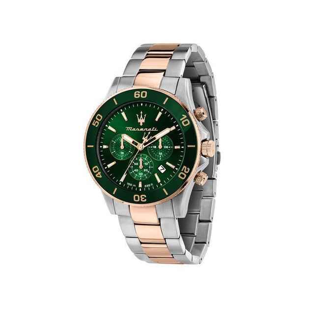 Maserati Competizione Chronograph Two Tone Stainless Steel Green Dial Quartz R8873600004 100M Men's Watch