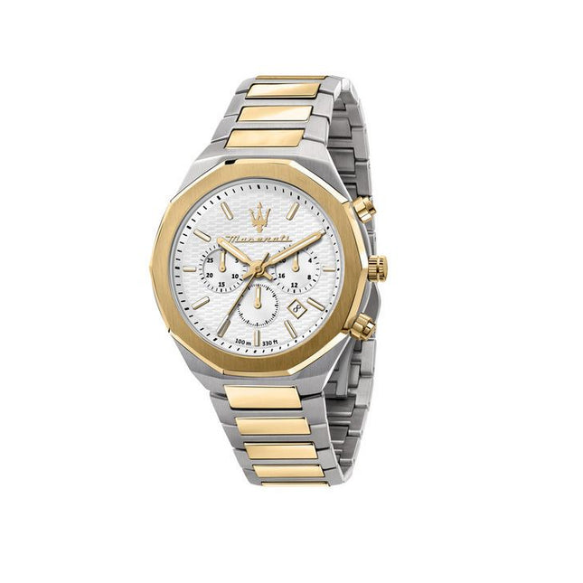 Maserati Stile Chronograph Two Tone Stainless Steel White Dial R8873642009 100M Men's Watch