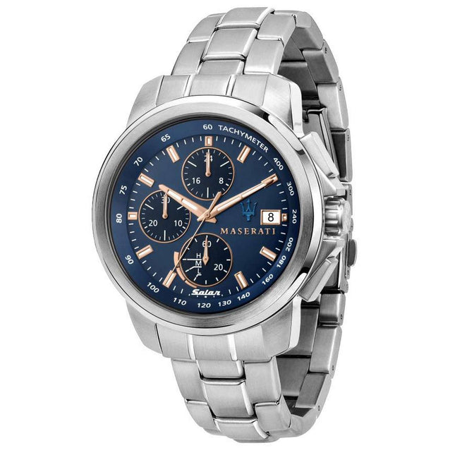 Maserati Successo Chronograph Blue Dial Stainless Steel Solar R8873645004 Mens Watch
