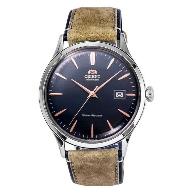 Orient Bambino Version 4 Classic Suede Leather Strap Navy Blue Dial Automatic RA-AC0P02L10B Men's Watch