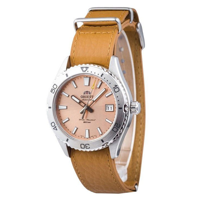 Orient Sports Leather Strap Apricot Dial Automatic Diver's RA-AC0Q05P10B RA-AC0Q05P30B 200M Men's Watch