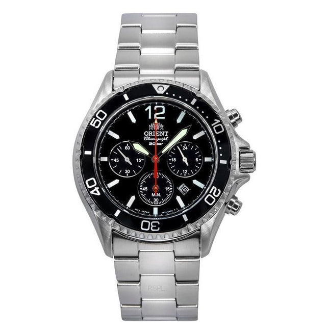 Orient Chronograph Stainless Steel Black Dial Solar Diver's RA-TX0202B10B 200M Men's Watch