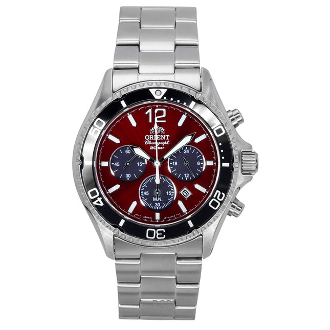 Orient Sports Chronograph Stainless Steel Sky Red Dial Quartz Diver's RA-TX0207R 200M Men's Watch