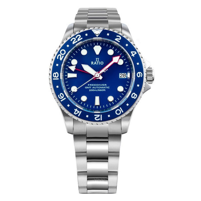 Ratio FreeDiver GMT Series Sapphire Stainless Steel Blue Dial Automatic RTF053 200M Men's Watch