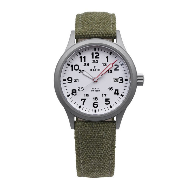 Ratio Quest Men's Field Watch Sapphire Canvas Strap Quartz RTQ027 100M Lewis And Clark Edition