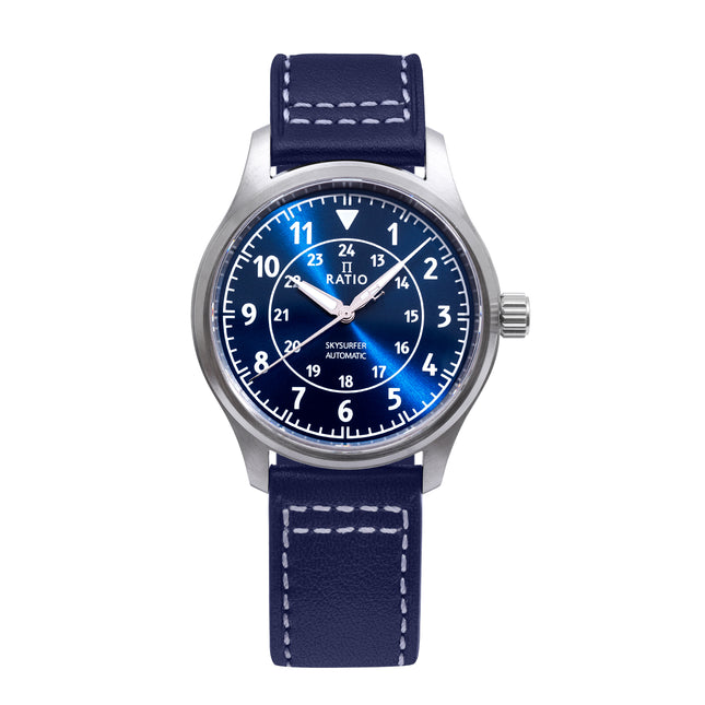 Ratio Skysurfer Pilot Blue Sunray Dial Leather Automatic RTS309 200M Mens Watch