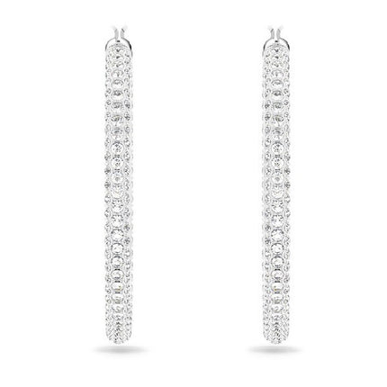 Swarovski Dextera Mixed Clear Crystals And Rhodium Plated Hoop Earrings 5389432 For Women
