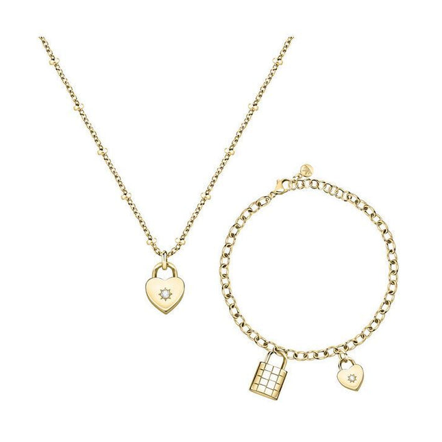 Morellato Abbraccio Gold Tone Stainless Steel Necklace And Bracelet SAUB19 For Women